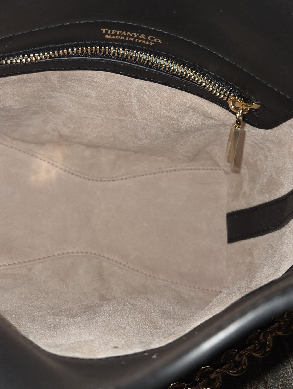 Tiffany & Co. Authentic Black Leather Heart Tote with Gold Chain Raised Letters - Picture 6 of 11